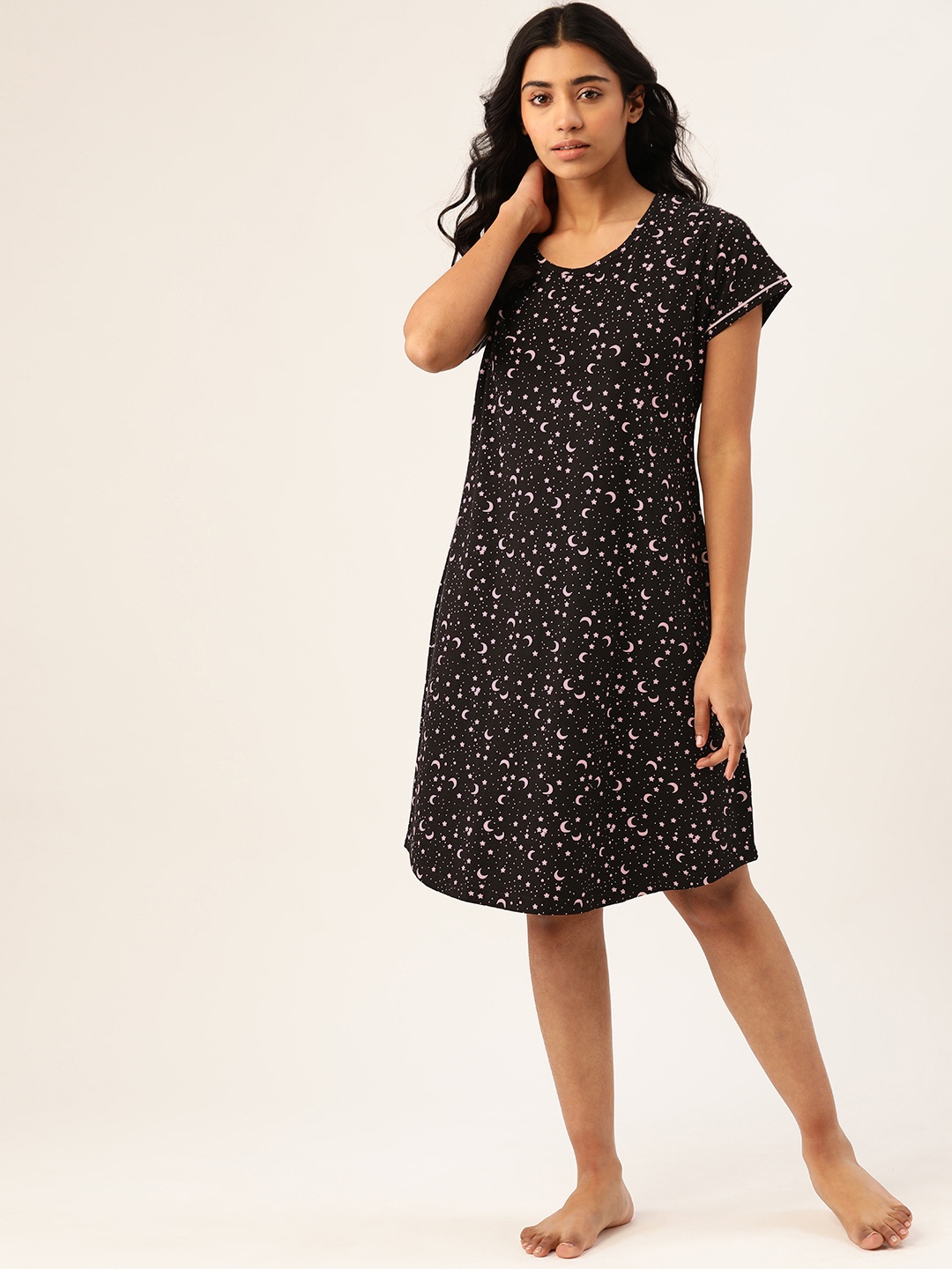 

ETC Black & Pink Printed Nightdress