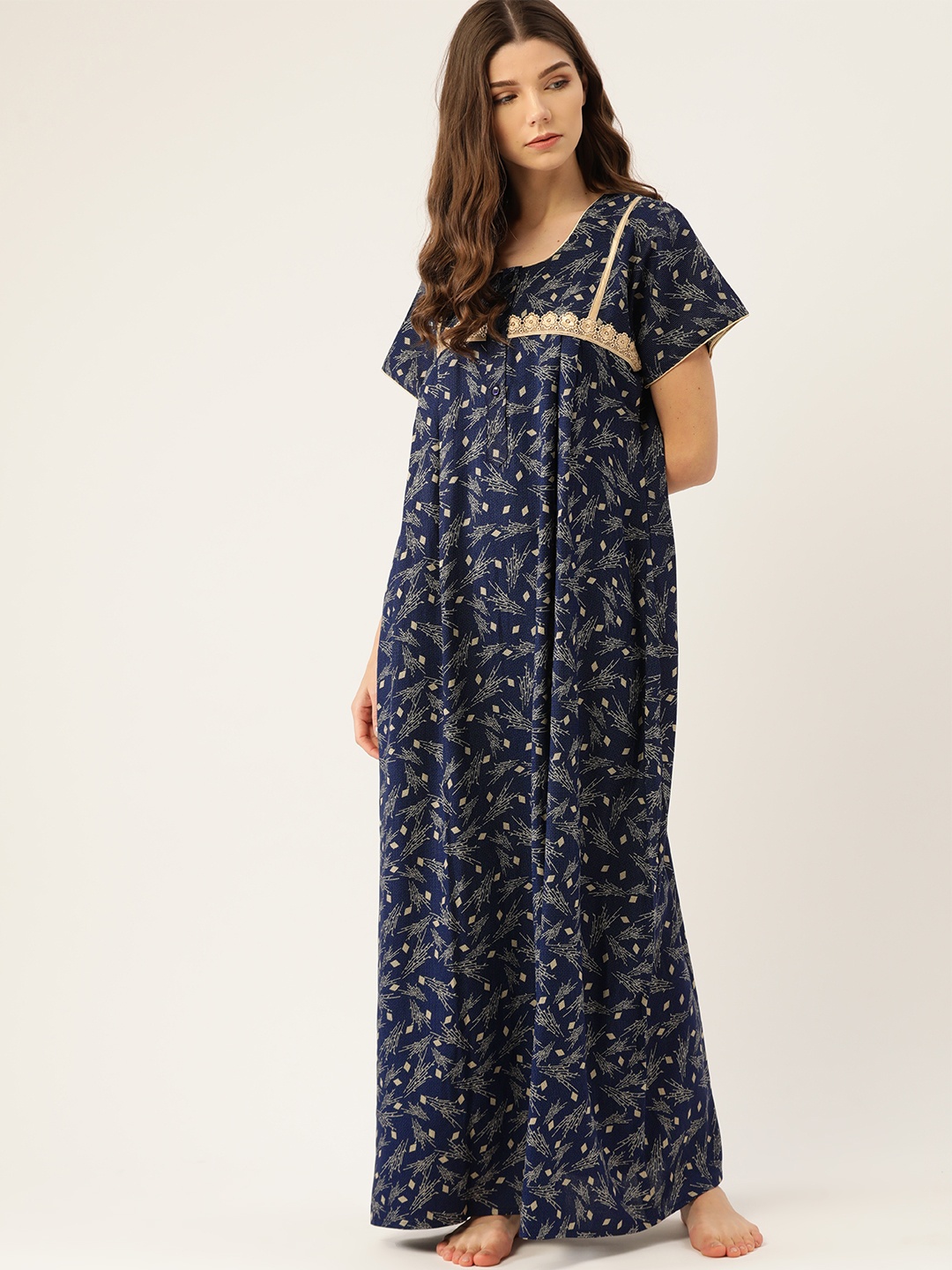 

ETC Navy Blue & Beige Printed Nightdress