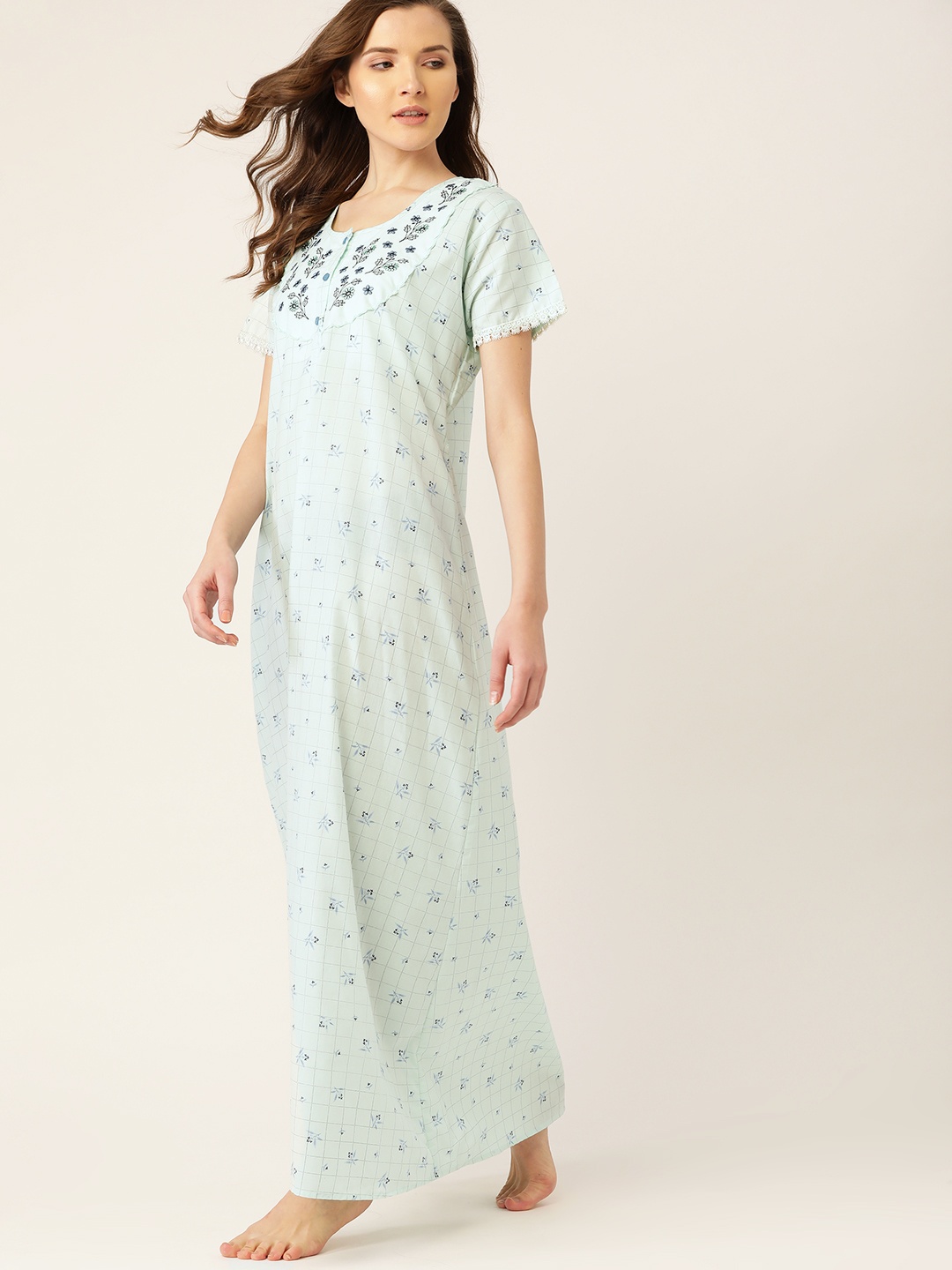 

ETC Sea Green & Blue Printed Nightdress