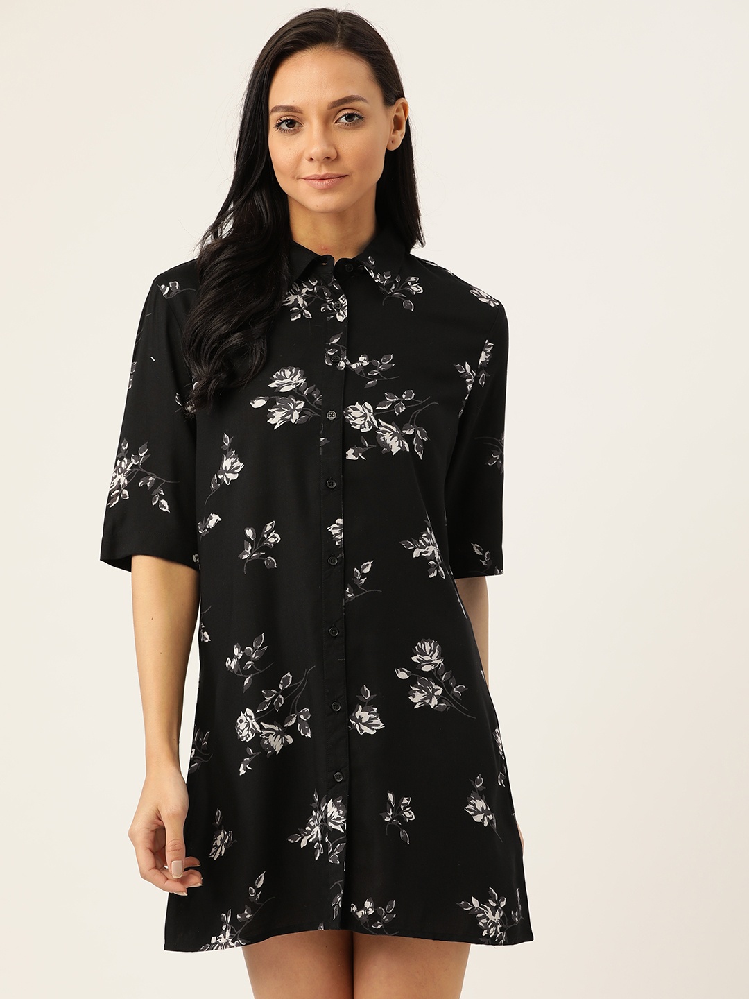 

ETC Women Black & Charcoal Grey Printed Nightdress