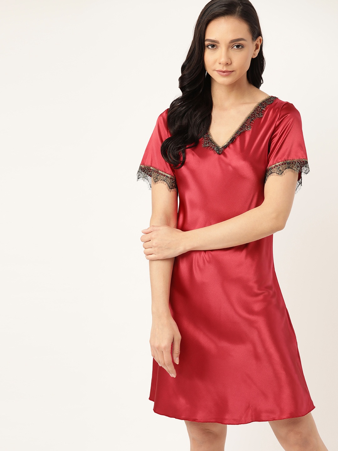 

ETC Maroon Solid Satin Finish Babydoll