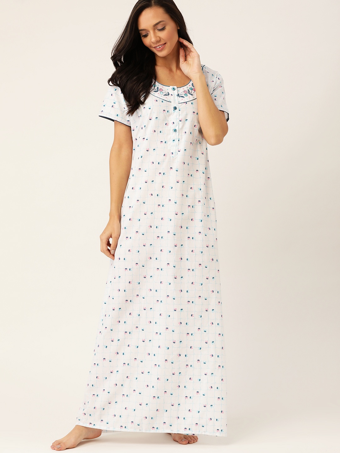 

ETC White & Blue Printed Nightdress