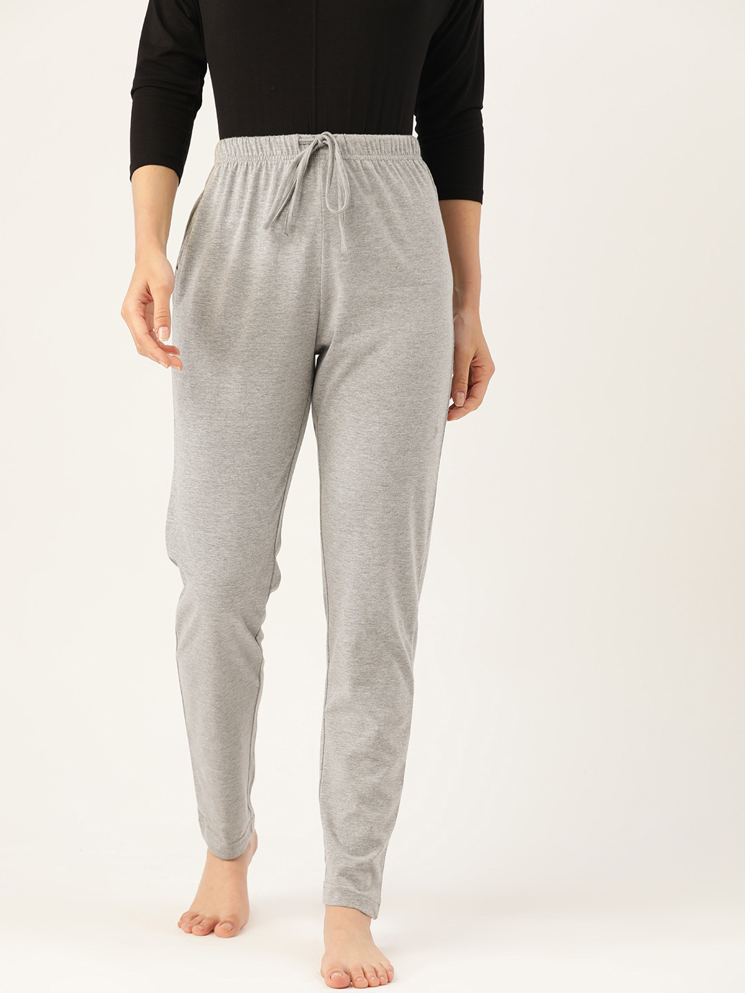

ETC Women Grey Melange Pure Cotton Solid Lounge Pants