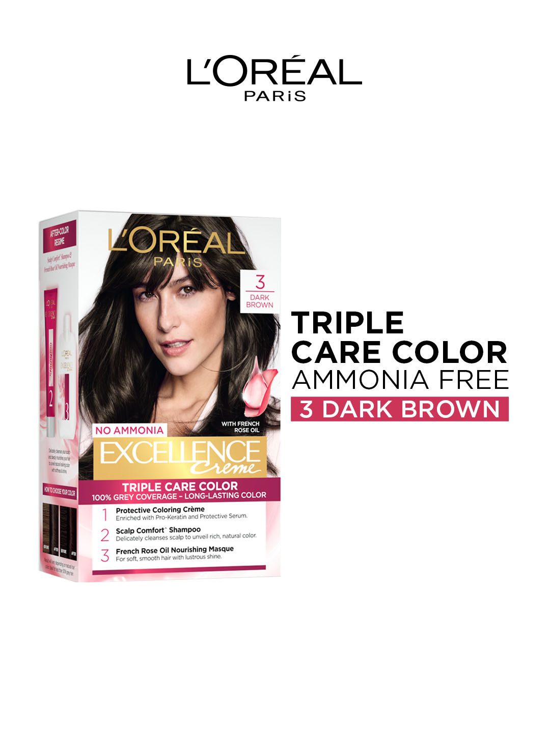 LOreal Paris Excellence Creme Triple Care Hair Color 72 ml+100g - Dark Brown 03