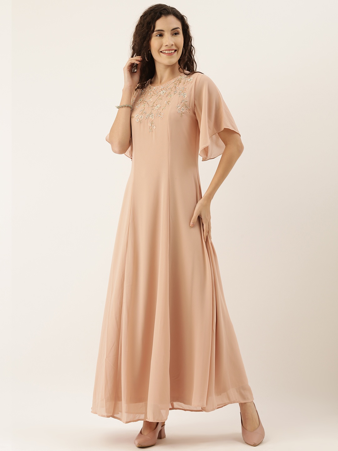 

AND Women Peach-Coloured Solid Maxi Dress With Embellishment