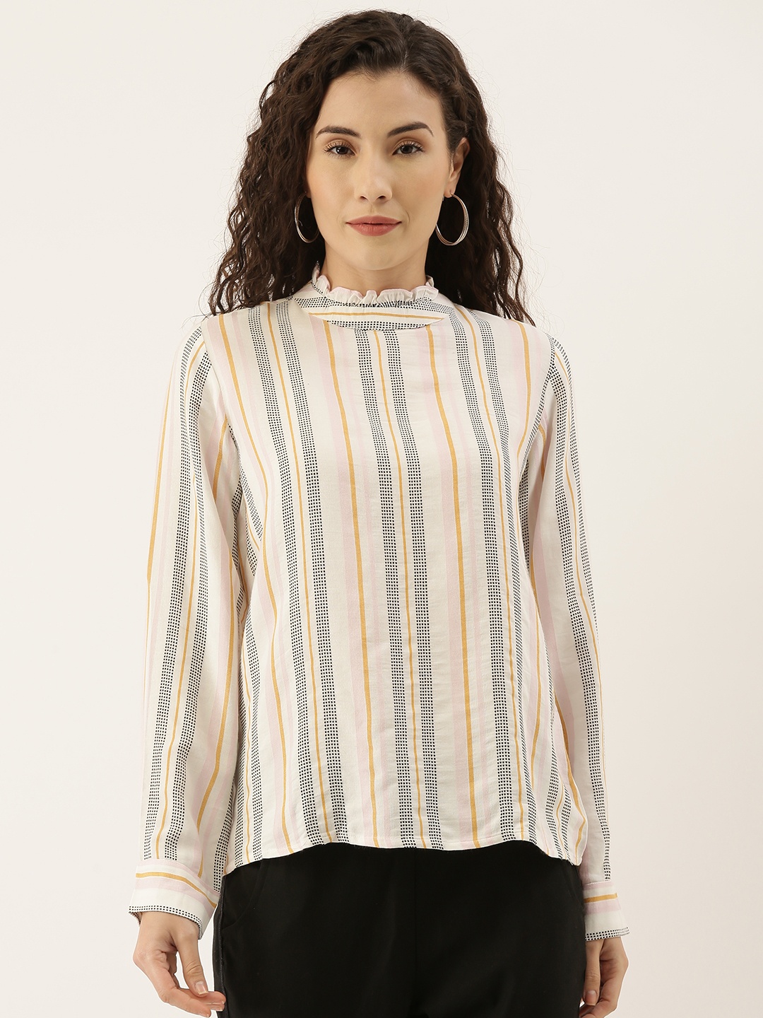 

AND Women White Striped Shirt Style Top