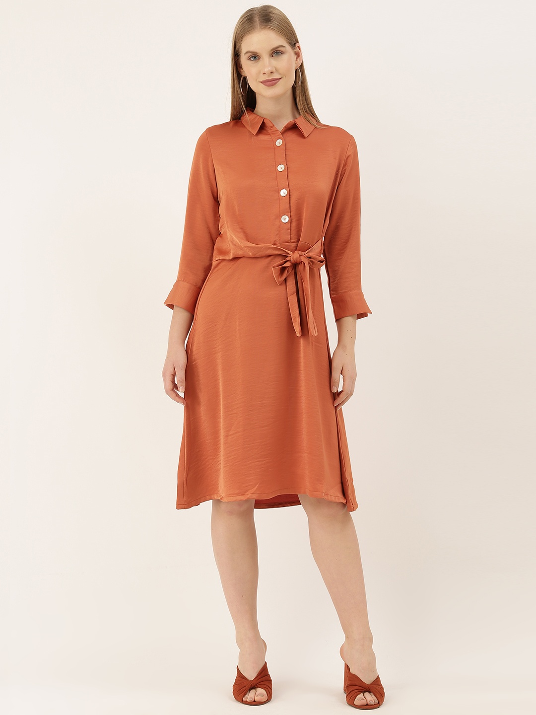 

AND Women Rust Brown Solid A-Line Dress
