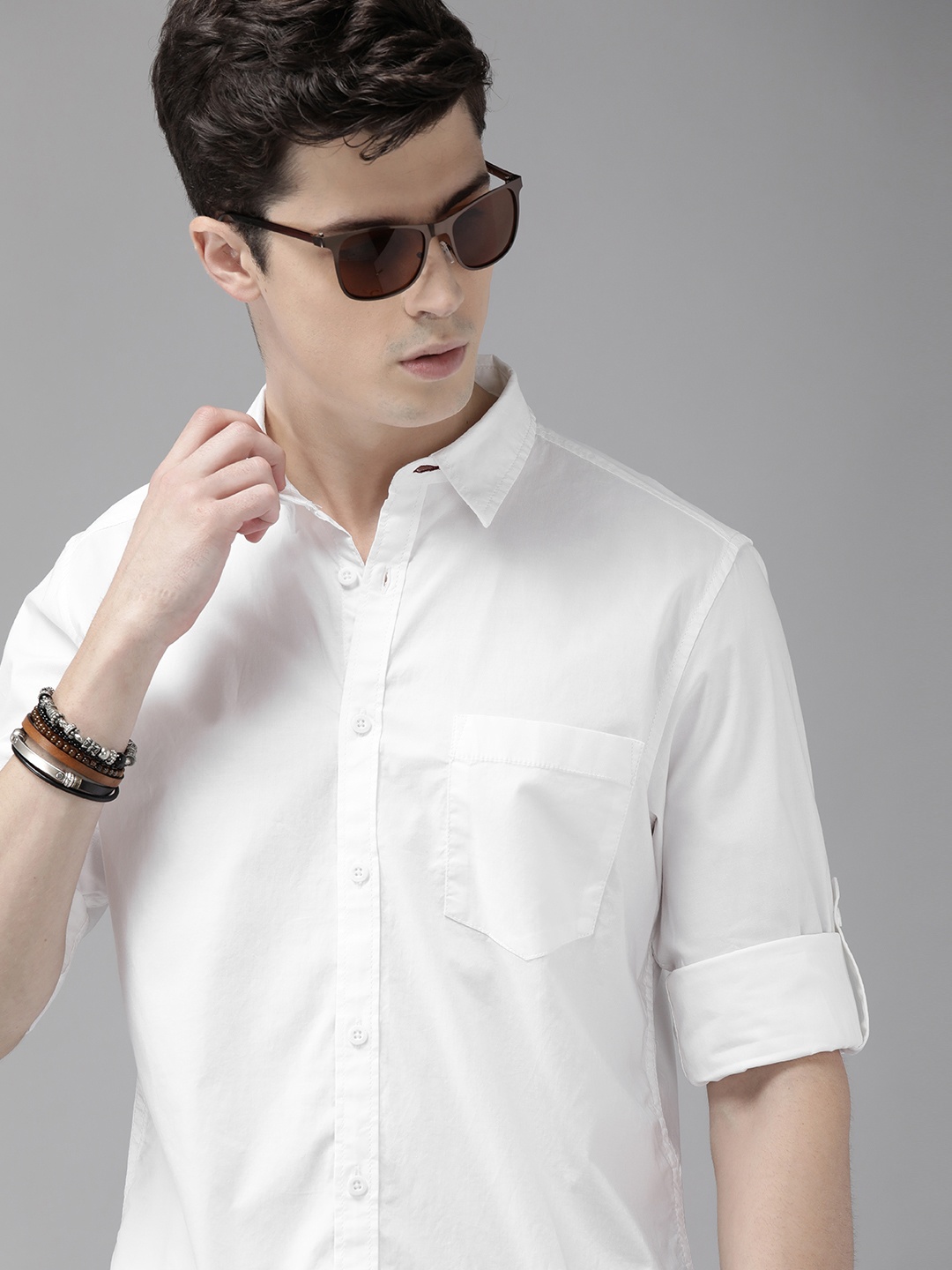

Roadster Men White Regular Fit Solid Casual Shirt