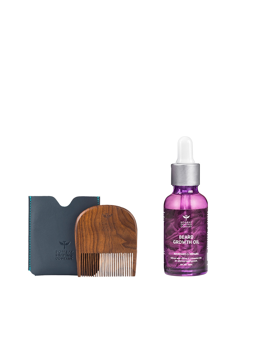 

Bombay Shaving Company Men Set of Beard Growth Oil & U-Shaped Beard Comb, White