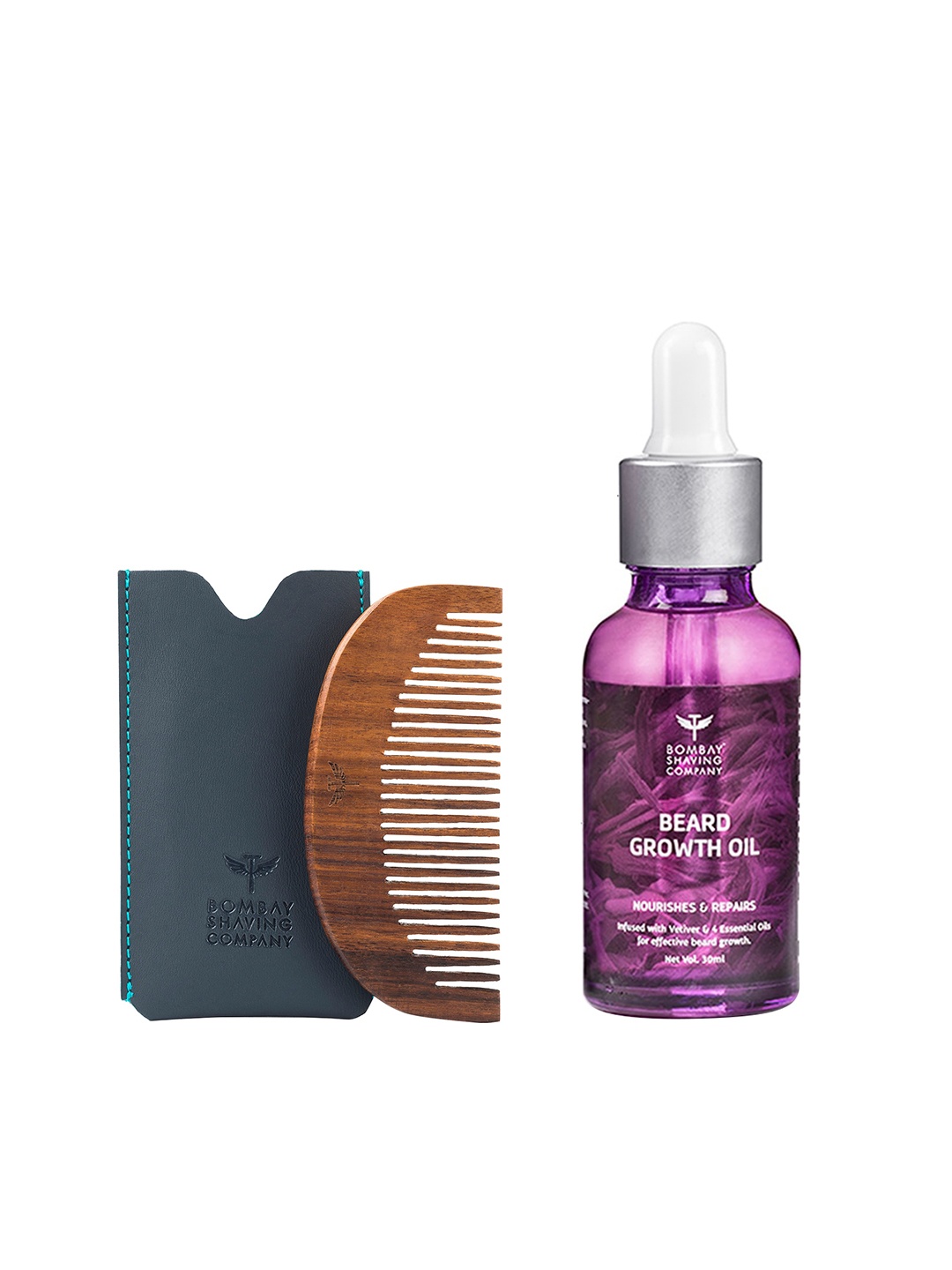 

Bombay Shaving Company Men Set of Beard Growth Oil & Pocket-Sized Beard Comb, White