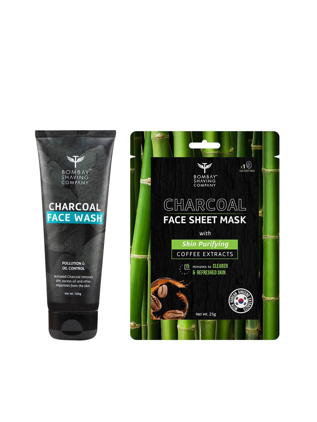 

Bombay Shaving Company Unisex Set of Charcoal Face Sheet Mask & Charcoal Face Wash, Black