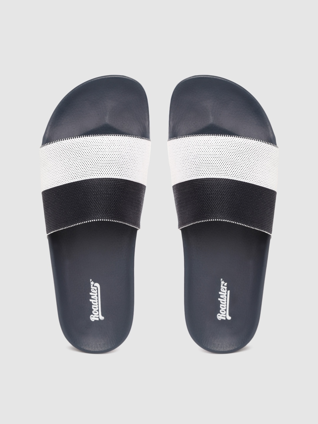 

Roadster Men White & Navy Blue Colourblocked Sliders with Perforated Detail