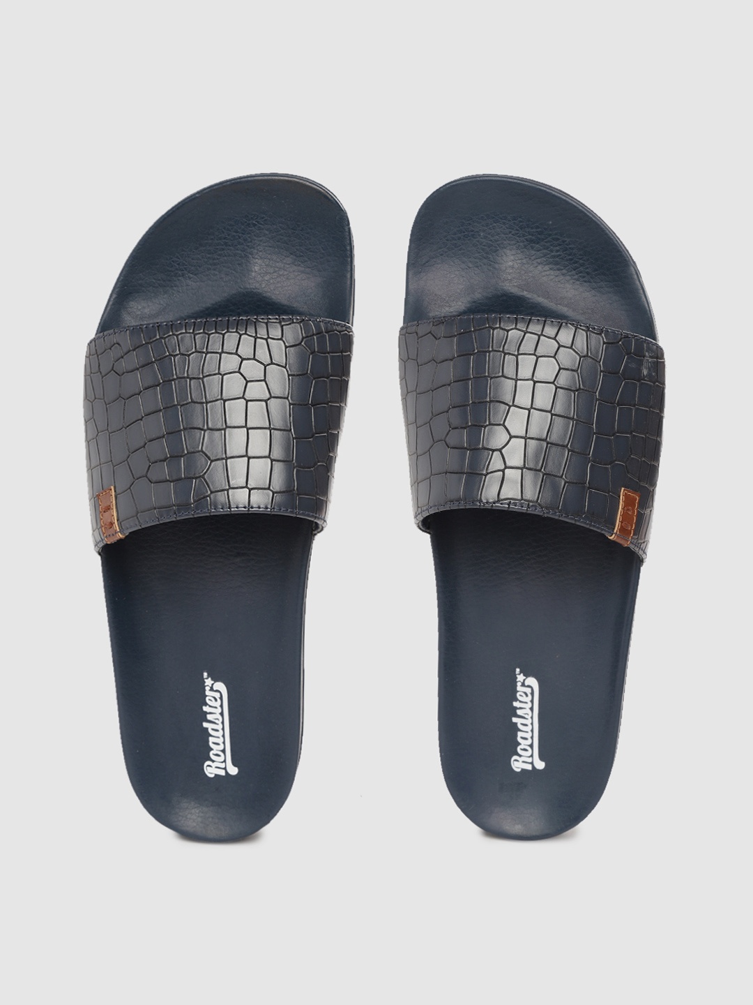 

Roadster Men Navy Blue Croc Textured Sliders