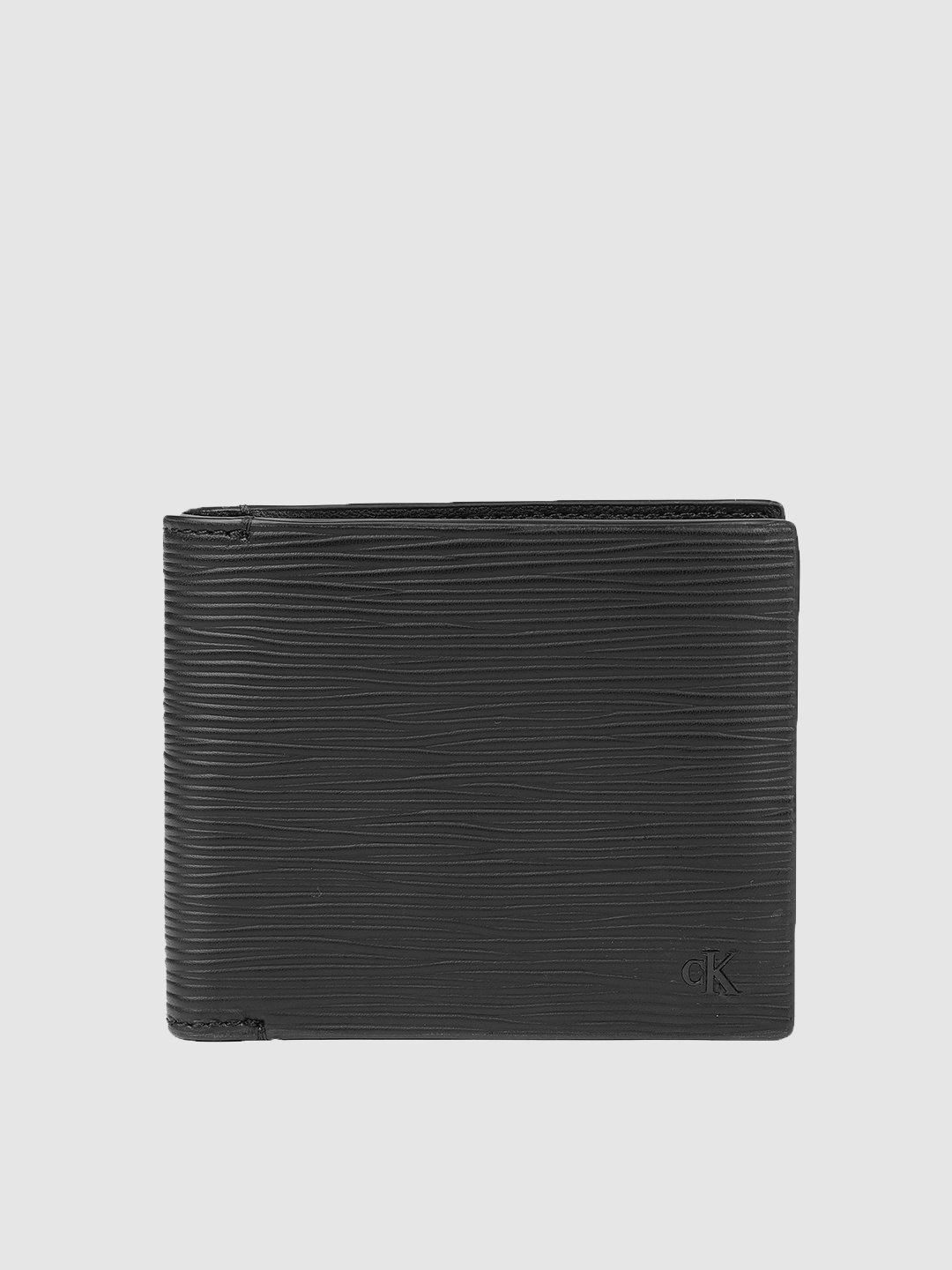 

Calvin Klein Men Black Striped Textured Leather Two Fold Wallet