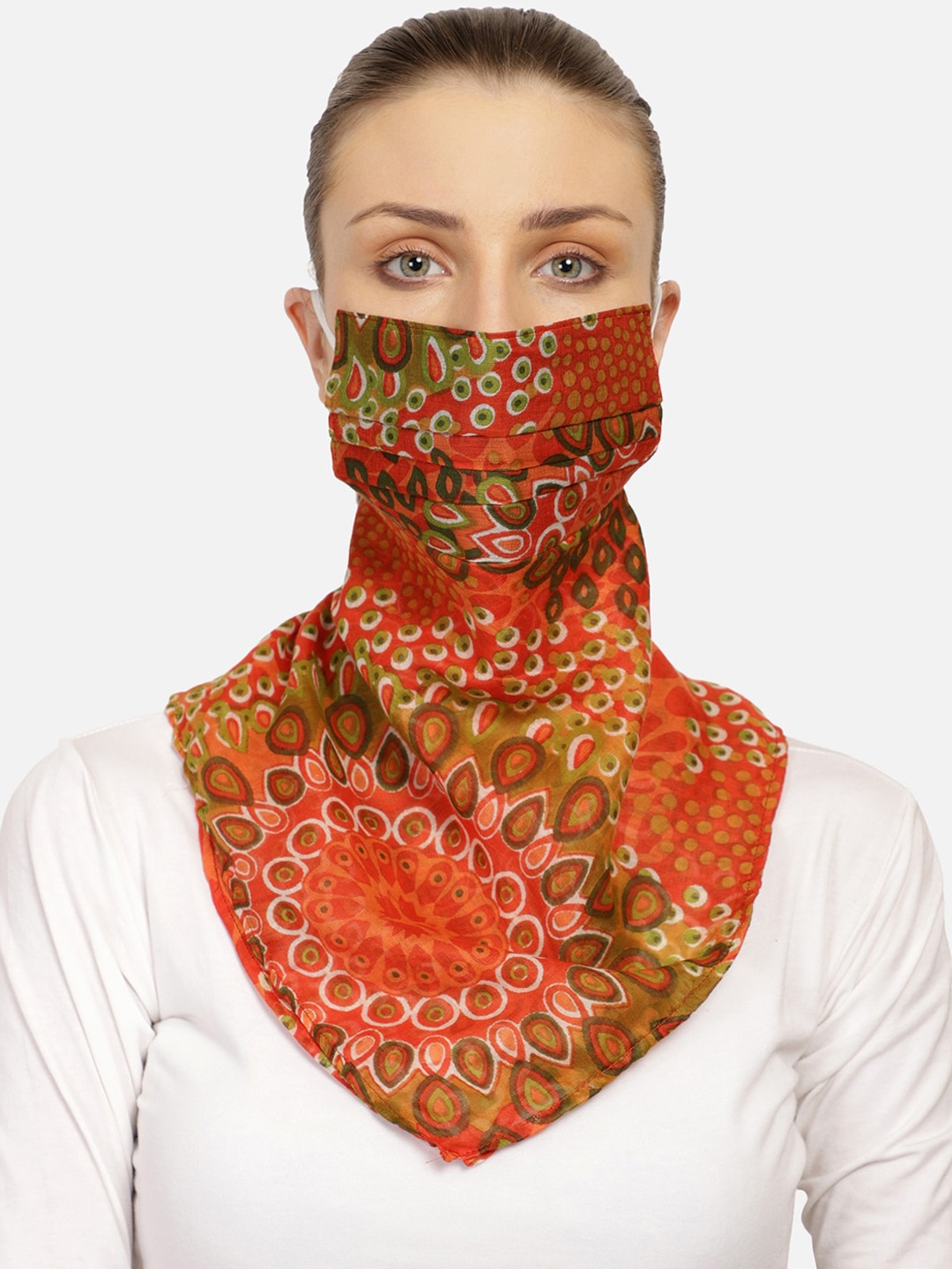

Anekaant Women Single 3-Ply Reusable Printed Cotton Scarf Style Fashion Mask, Orange