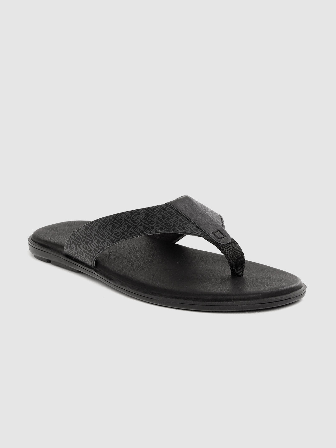

U S Polo Assn Men Black Printed Leather Comfort Sandals