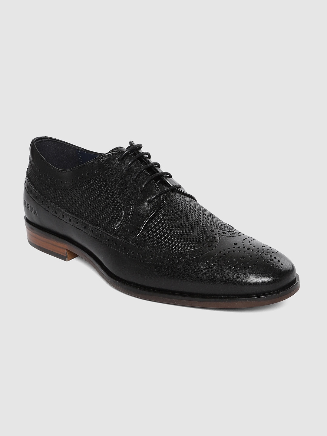 

U.S. Polo Assn. Men Black Solid Leather Formal Brogues