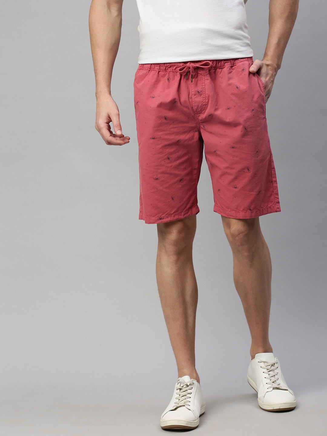 

Mast & Harbour Men Rust Red Printed Regular Fit Shorts
