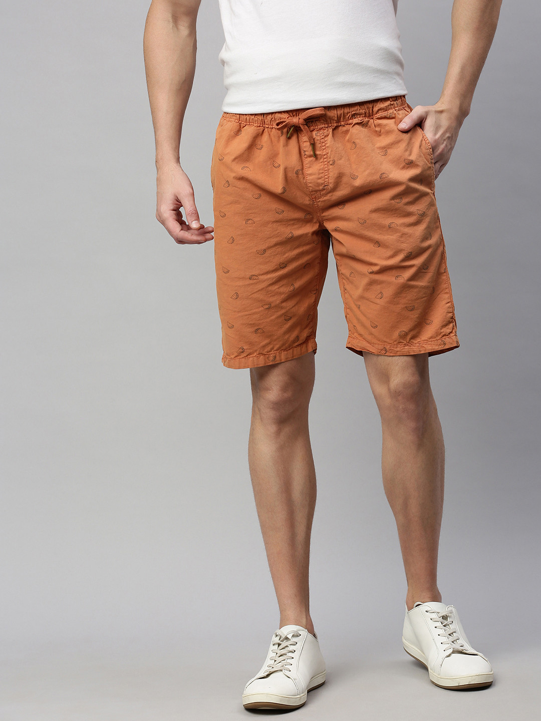 

Mast & Harbour Men Rust Orange Printed Regular Fit Shorts