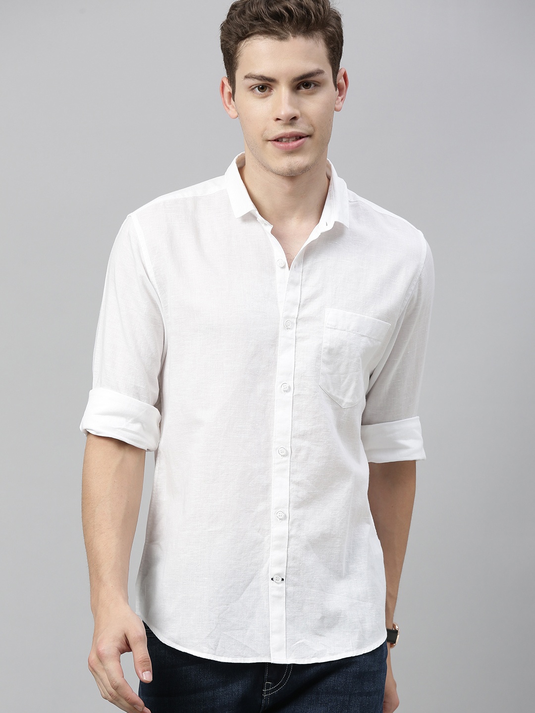 

Mast & Harbour Men White Casual Linen Shirt