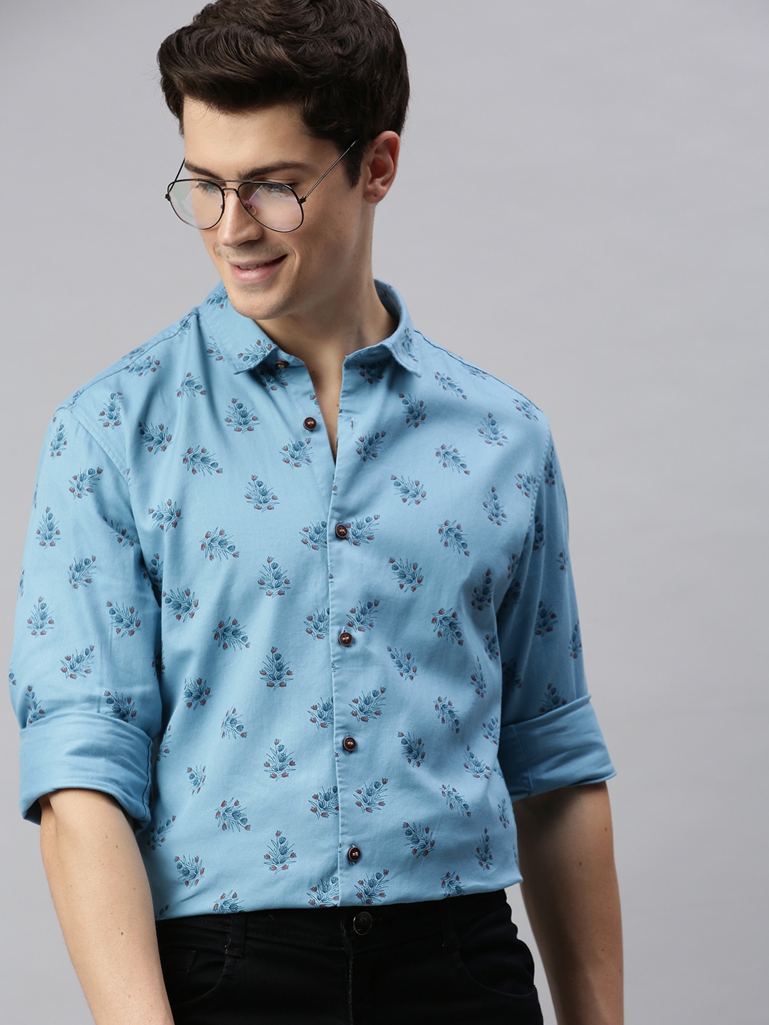 

Mast & Harbour Men Blue Regular Fit Printed Casual Shirt