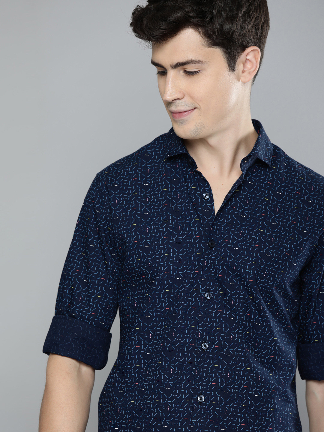 

Mast & Harbour Men Navy Blue Printed Pure Cotton Casual Sustainable Shirt