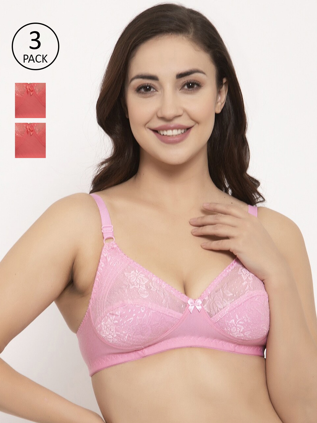 

GRACIT Pack Of 3 Self Design Non-Wired Non Padded Everyday Bras PW3-10-15-15, Pink