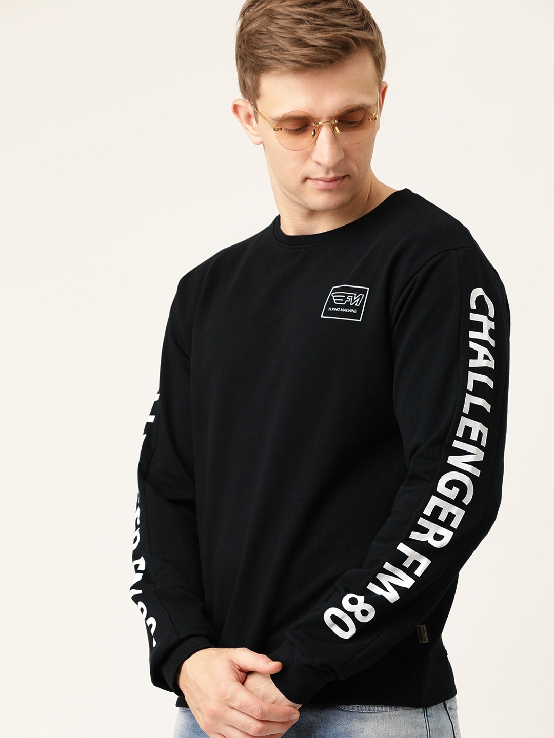 

Flying Machine Men Black & White Printed Sweatshirt