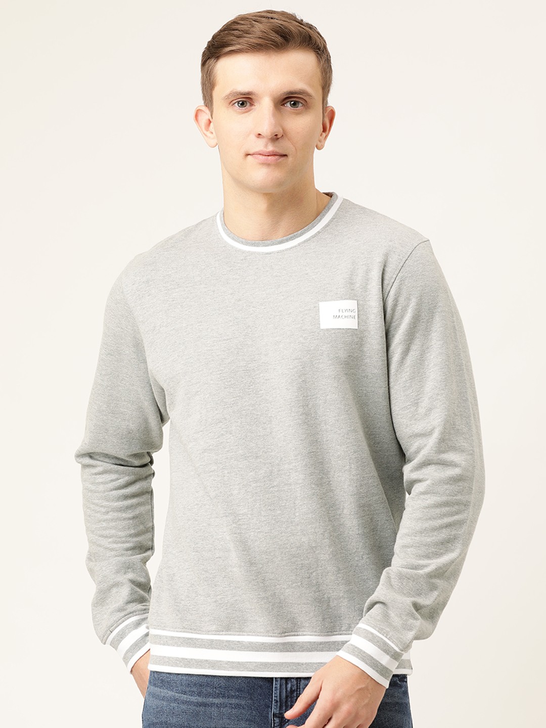 

Flying Machine Men Grey Solid Sweatshirt