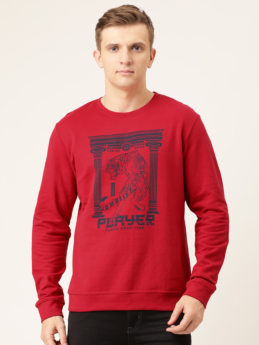 

Flying Machine Men Red Printed Sweatshirt