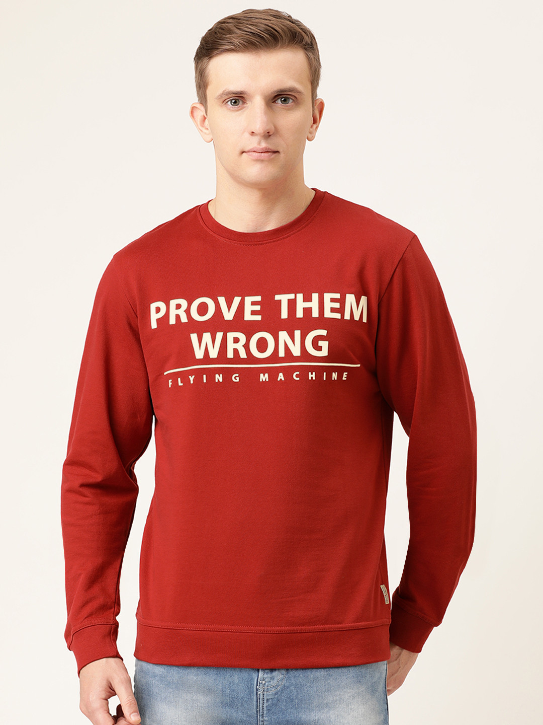 

Flying Machine Men Rust Red Printed Sweatshirt