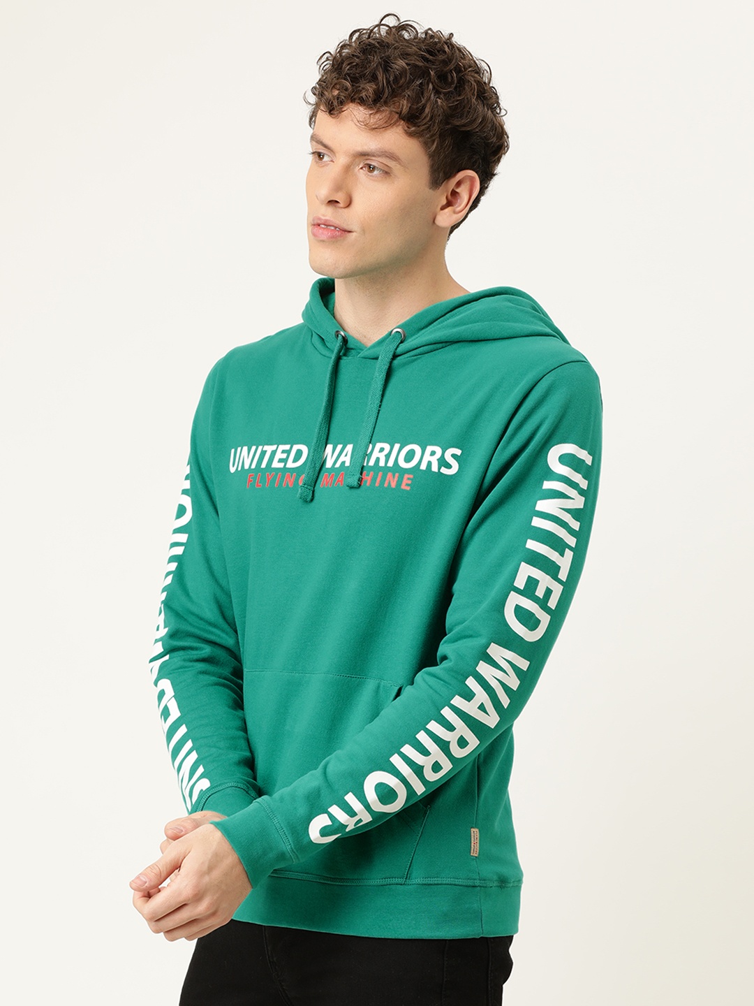 

Flying Machine Men Sea Green Printed Hooded Sweatshirt