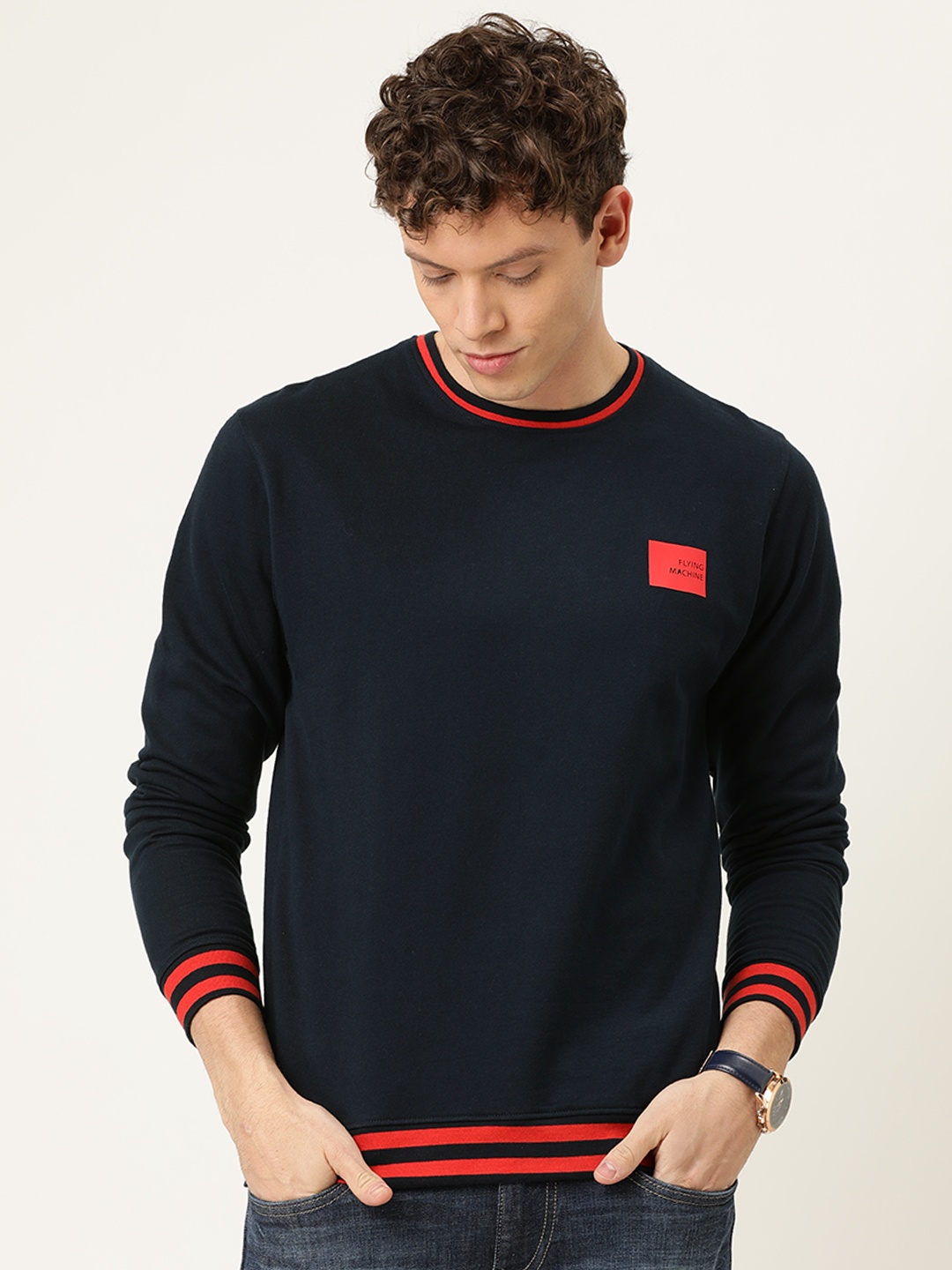 

Flying Machine Men Navy Blue Solid Sweatshirt