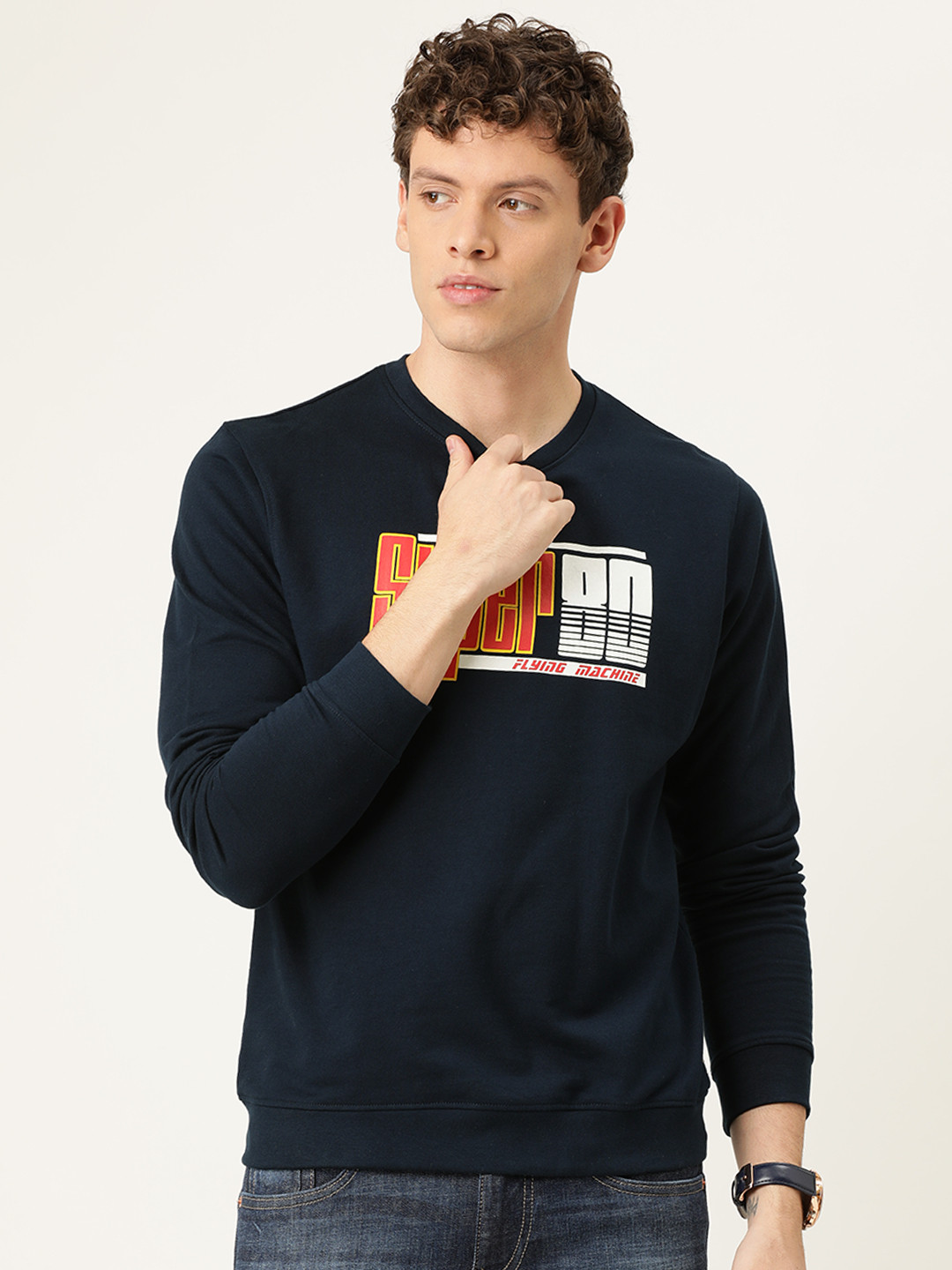 

Flying Machine Men Navy Blue Printed Sweatshirt