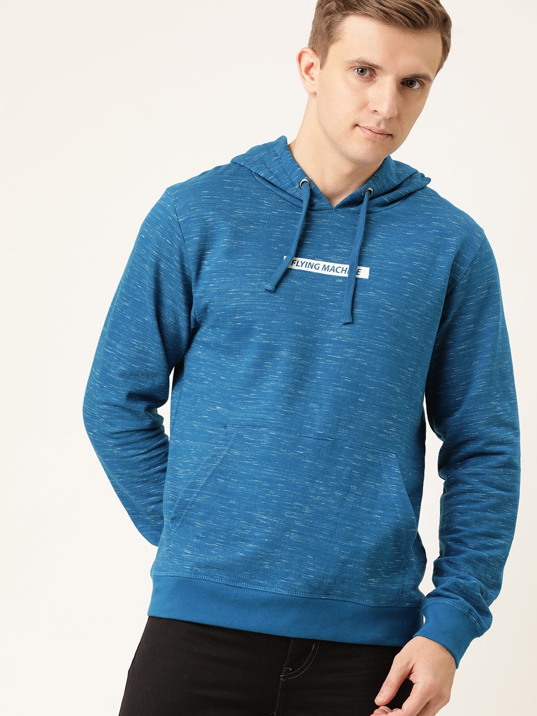 

Flying Machine Men Blue Printed Hooded Pullover Sweatshirt