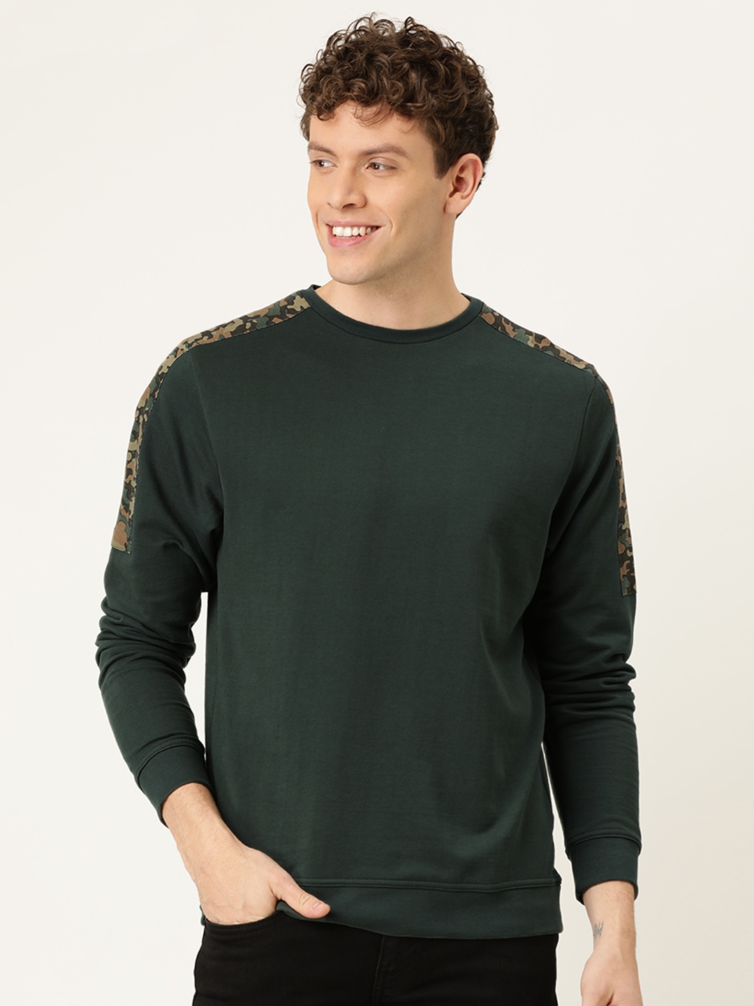 

Flying Machine Men Green Solid Sweatshirt
