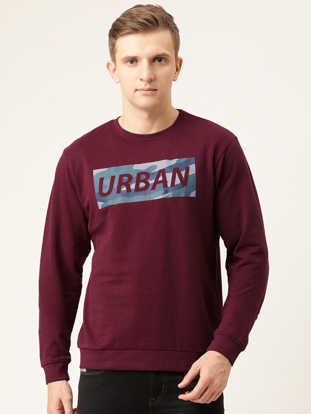 

Flying Machine Men Burgundy Printed Pullover Sweatshirt