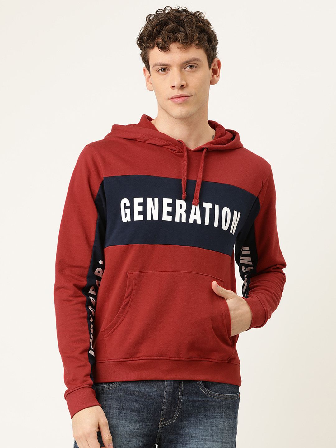 

Flying Machine Men Maroon Printed Hooded Sweatshirt