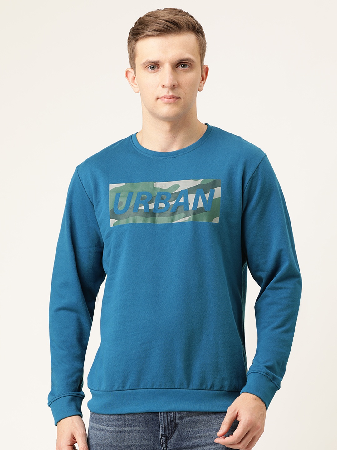 

Flying Machine Men Teal Blue Printed Sweatshirt