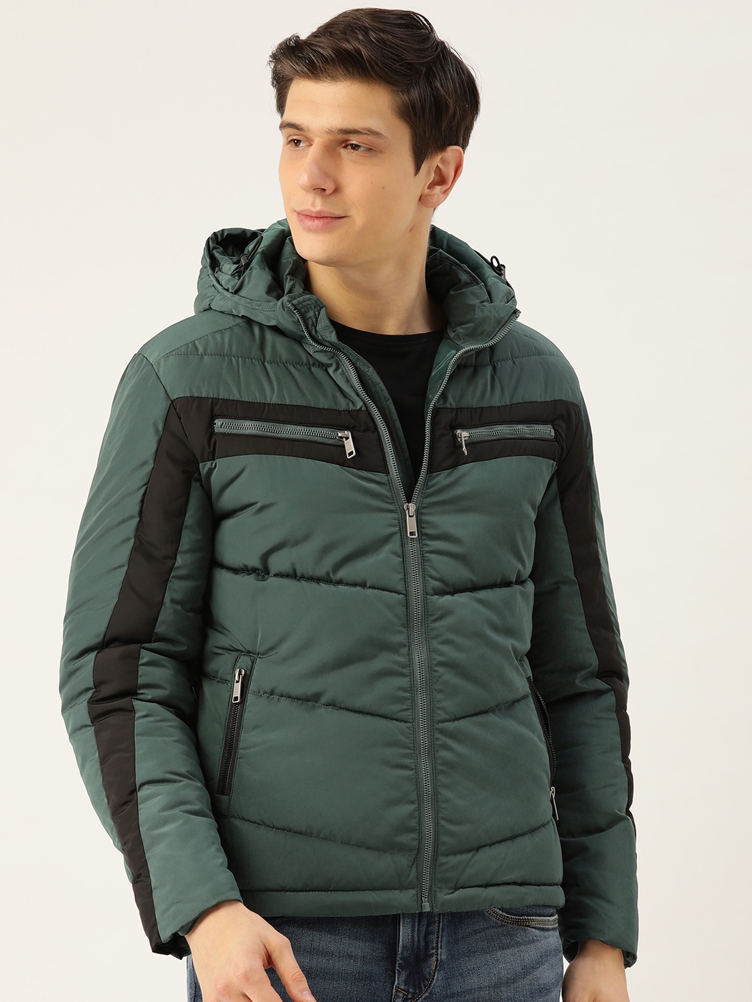 

Flying Machine Men Green Solid Hooded Puffer Jacket