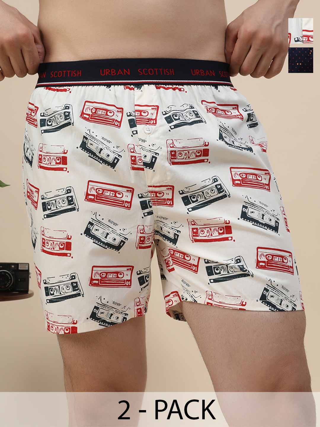 

URBAN SCOTTISH Men Pack of 2 Printed Pure Cotton Boxers RE-USBX2033, White