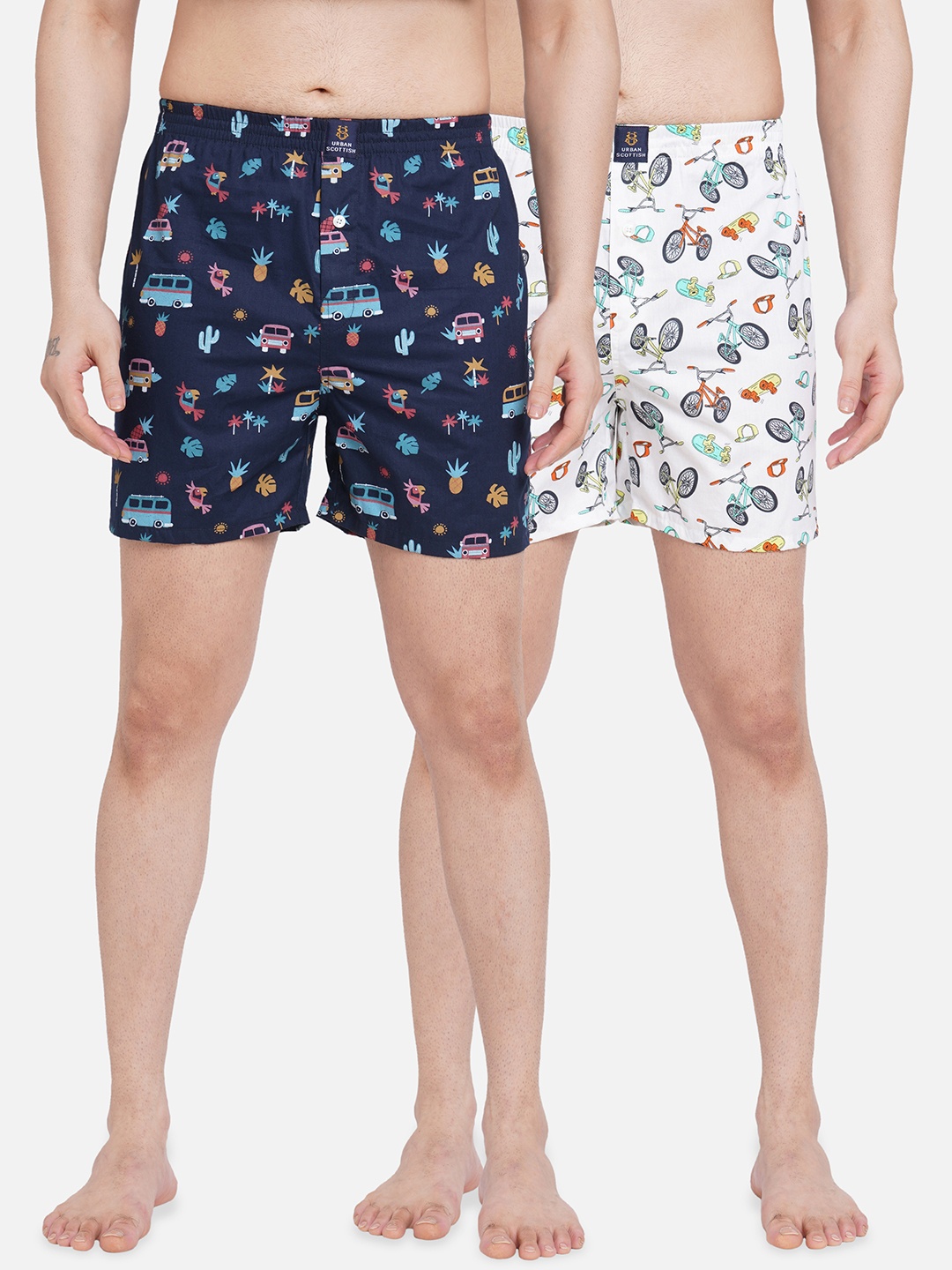 

URBAN SCOTTISH Men Pack of 2 Printed Pure Cotton Boxers RE-USBX1805, White