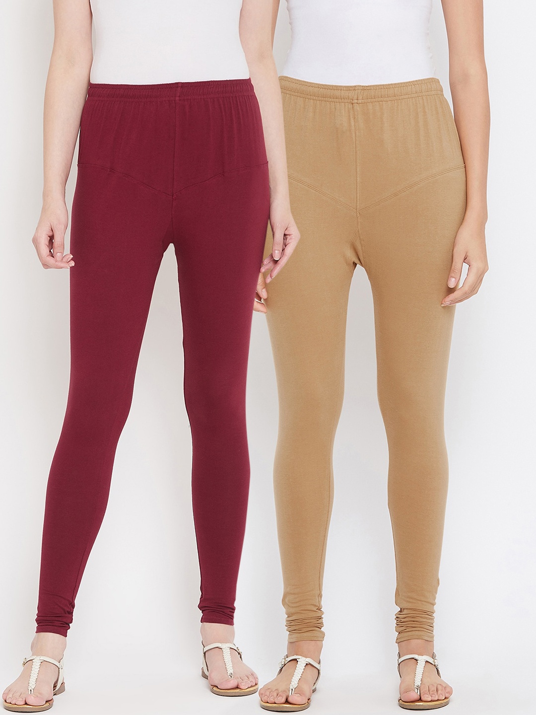 

Tulsattva Women Pack Of 2 Solid Churidar-Length Leggings, Brown