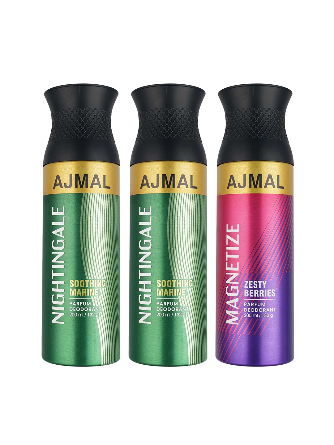 

Ajmal Unisex Pack of 3 Nightingale & Magnetize Deodorant - 200 ml each, Multi