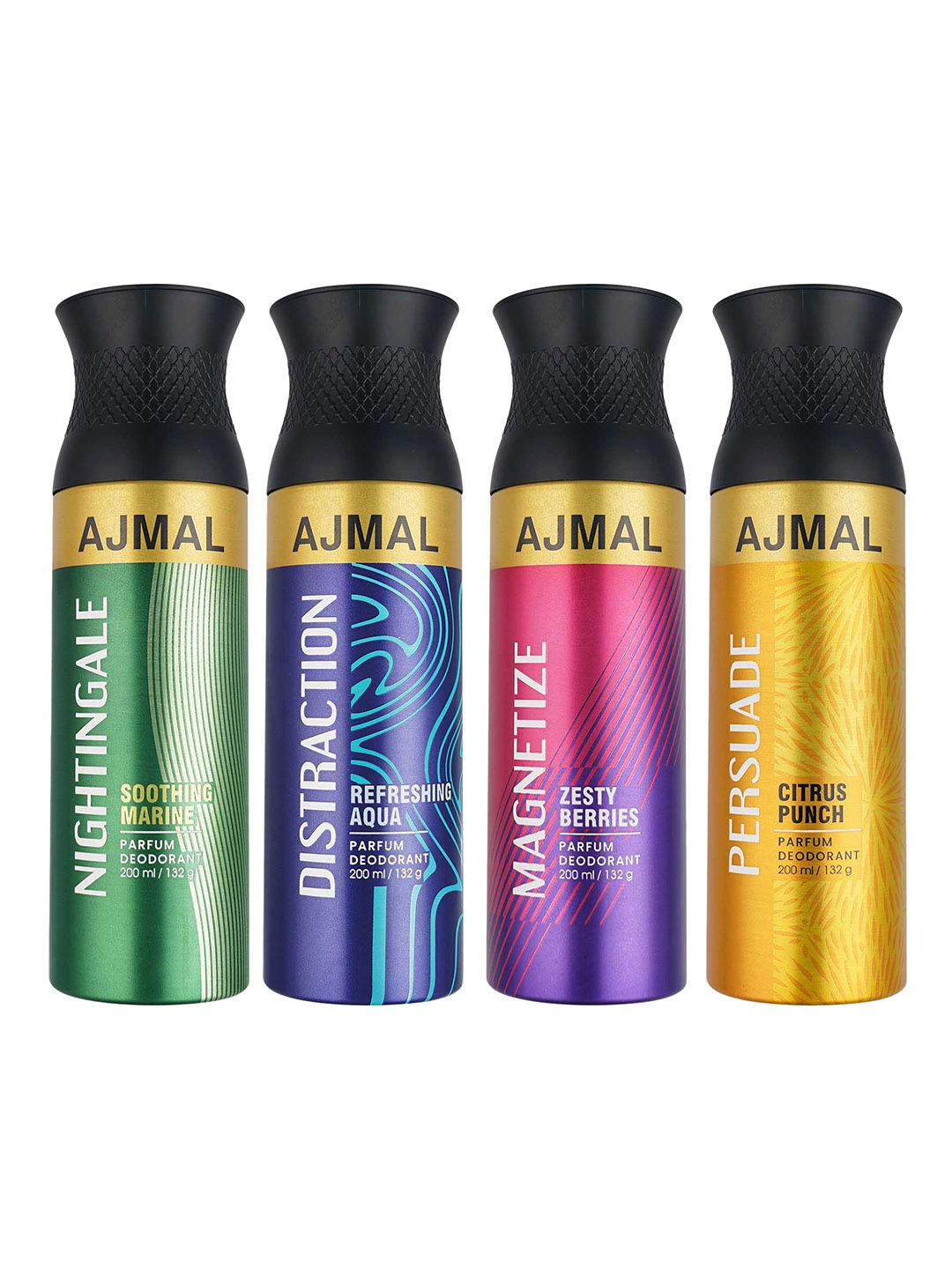 

Ajmal Set of 4 Nightingale -Distraction - Magnetize - Persuade Deodorants - 200 ml each, Multi