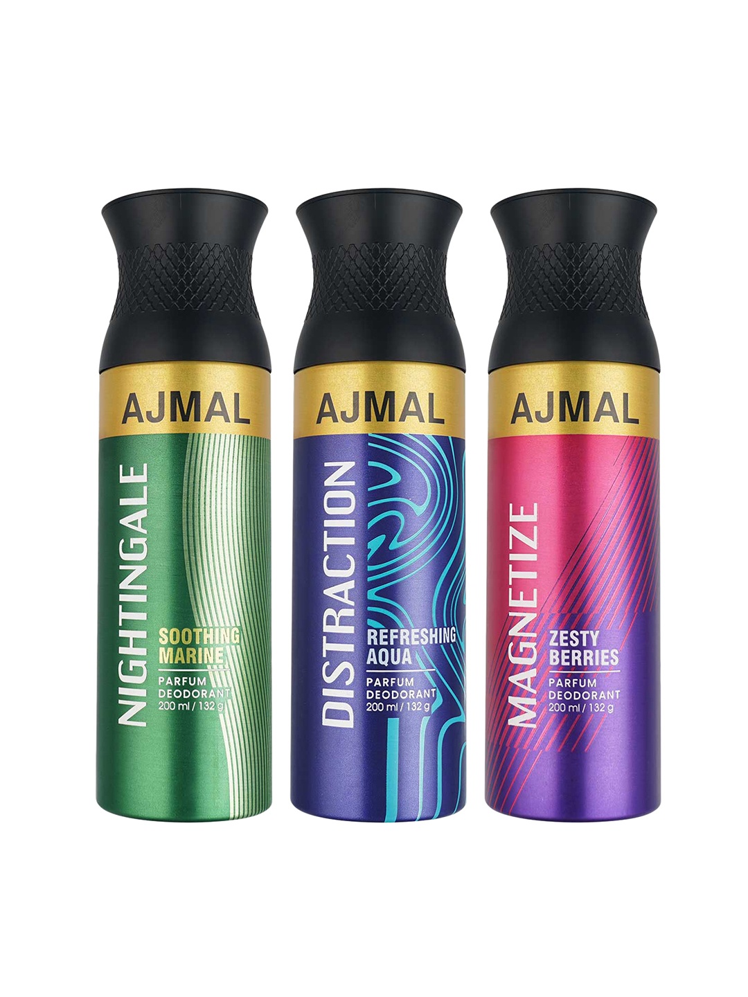 

Ajmal Nightingale + Distraction + Magnetize Parfum Deodorants 200ml Each, Multi