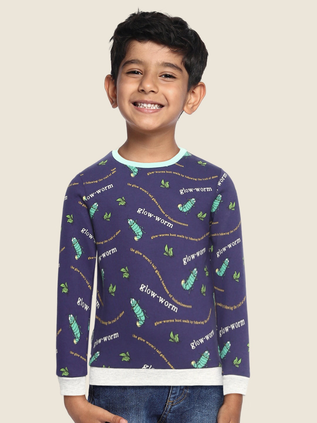 

Marks & Spencer Boys Navy Blue & Green Caterpillar Print Sweatshirt