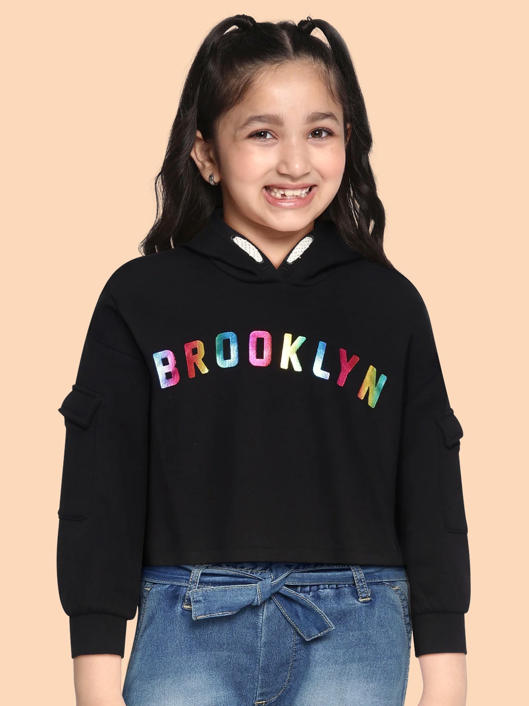 

Marks & Spencer Girls Black Brooklyn Print Boxy Hooded Sustainable Sweatshirt