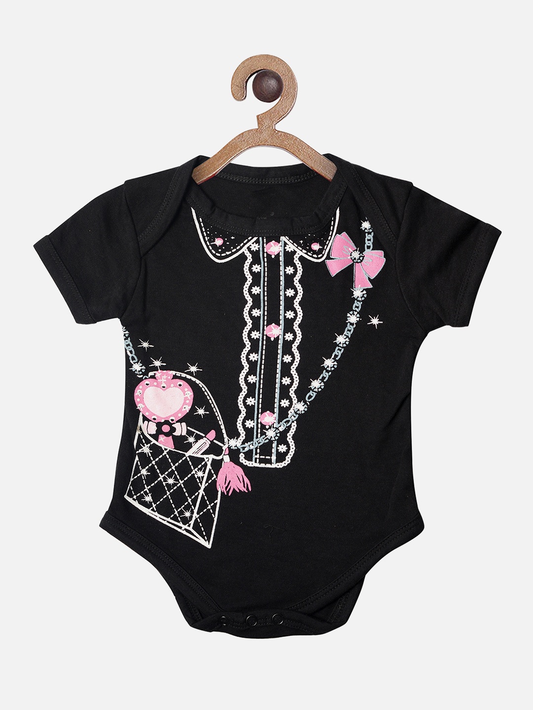

TINY HUG Kids Black Printed Rompers