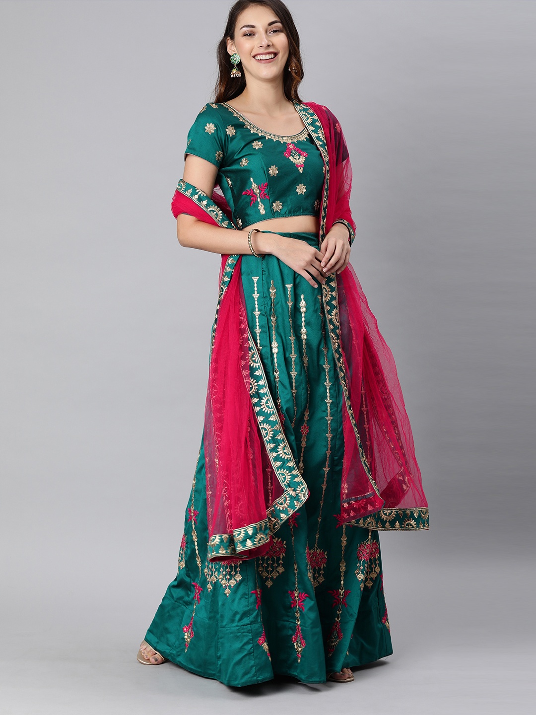 

Mitera Green Semi-Stitched Embroidered Lehenga & Unstitched Choli with Dupatta